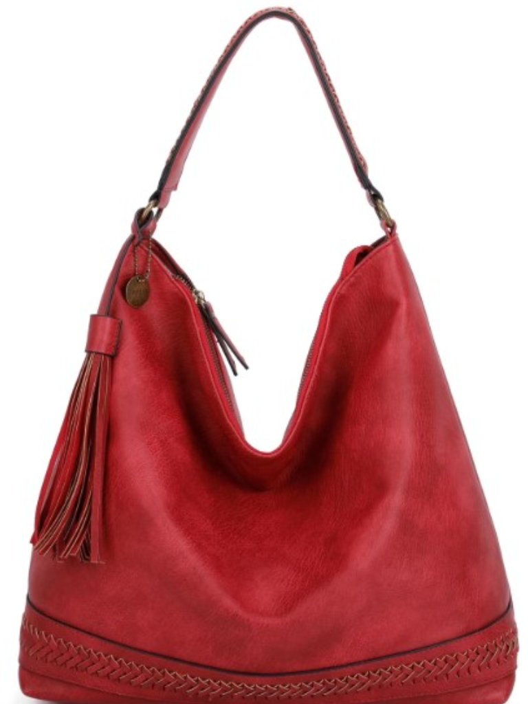 Ampere Creations Aida Woven Embellishment Hobo Bag In Burgundy